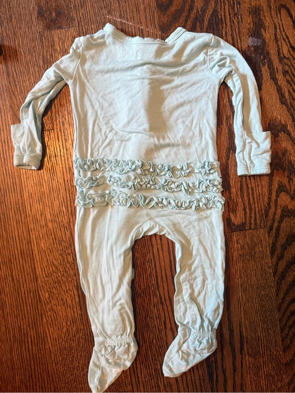 Posh Peanut Light Blue Ruffle Footie One-Piece